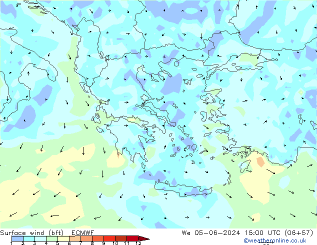 Surface wind (bft) ECMWF St 05.06.2024 15 UTC