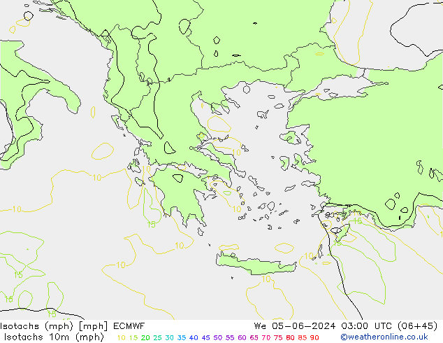 Isotaca (mph) ECMWF mié 05.06.2024 03 UTC