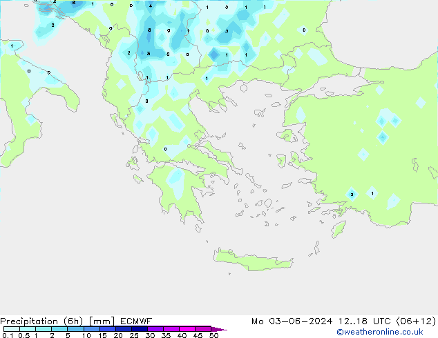 Precipitazione (6h) ECMWF lun 03.06.2024 18 UTC