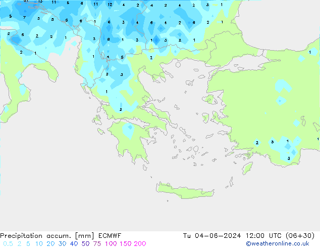 Precipitation accum. ECMWF вт 04.06.2024 12 UTC