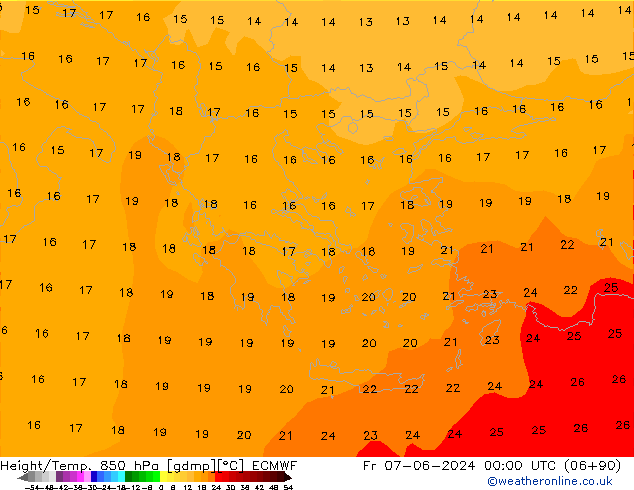 Height/Temp. 850 hPa ECMWF Fr 07.06.2024 00 UTC