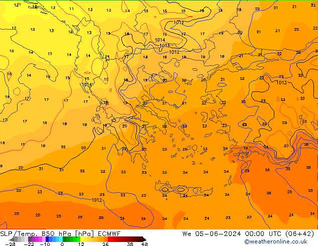 SLP/Temp. 850 hPa ECMWF wo 05.06.2024 00 UTC