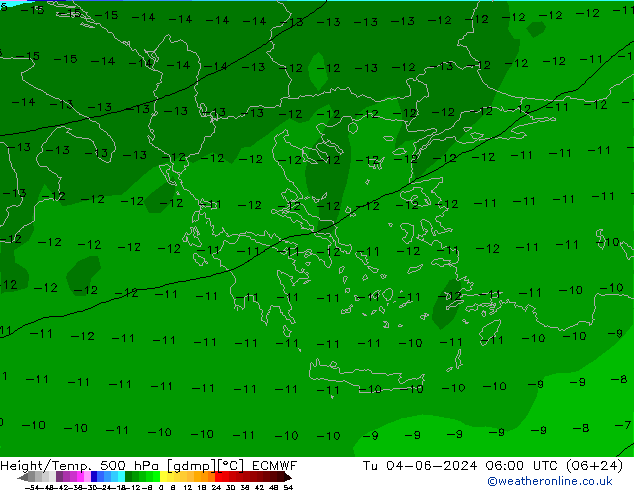 Hoogte/Temp. 500 hPa ECMWF di 04.06.2024 06 UTC