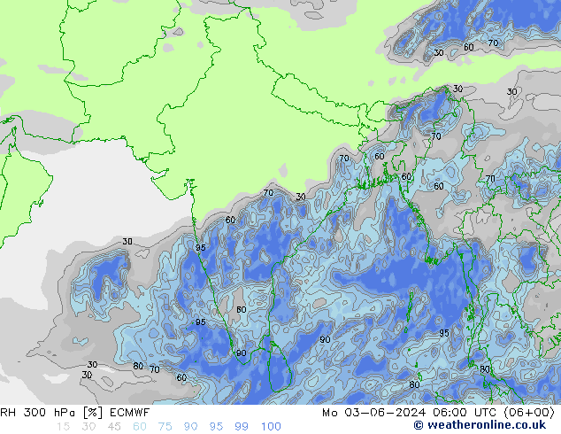 RH 300 hPa ECMWF Mo 03.06.2024 06 UTC