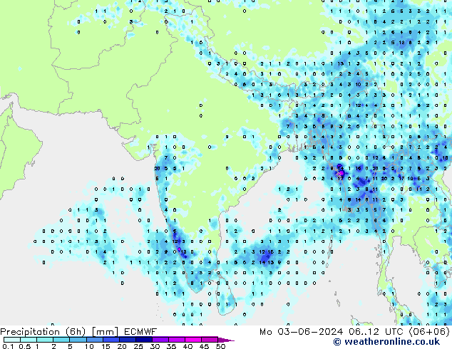 Precipitazione (6h) ECMWF lun 03.06.2024 12 UTC