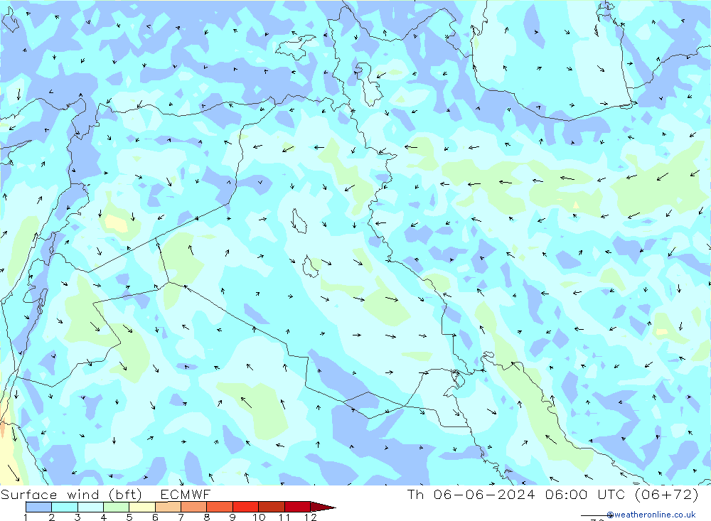 Surface wind (bft) ECMWF Th 06.06.2024 06 UTC