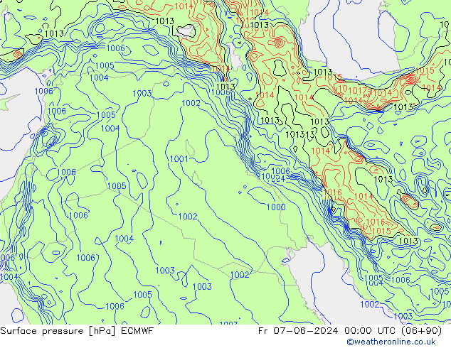 Presión superficial ECMWF vie 07.06.2024 00 UTC