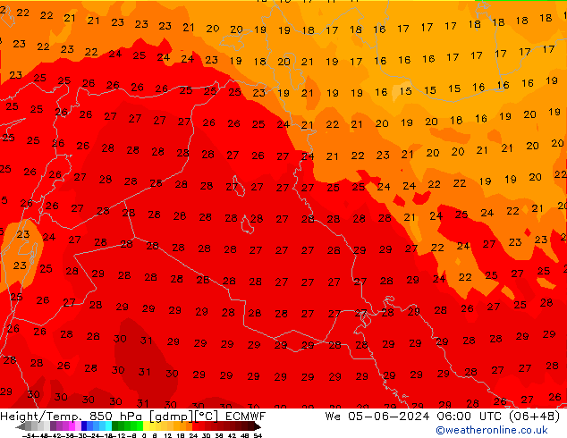 Z500/Rain (+SLP)/Z850 ECMWF mer 05.06.2024 06 UTC