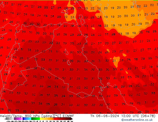 Height/Temp. 850 гПа ECMWF чт 06.06.2024 12 UTC