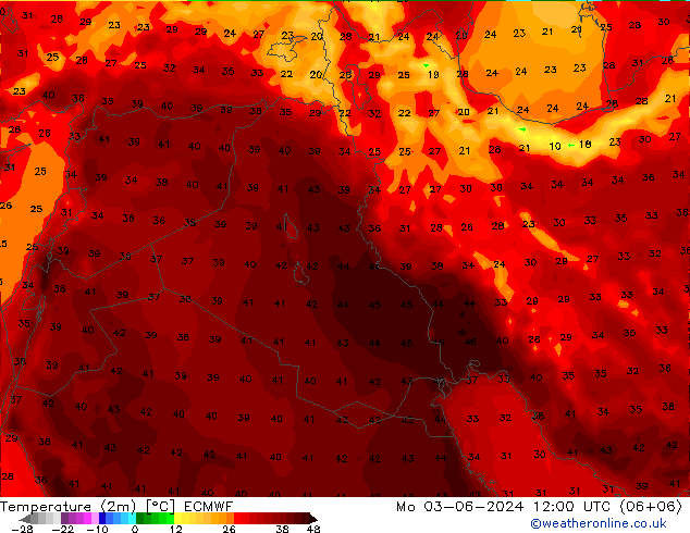 Temperatura (2m) ECMWF lun 03.06.2024 12 UTC