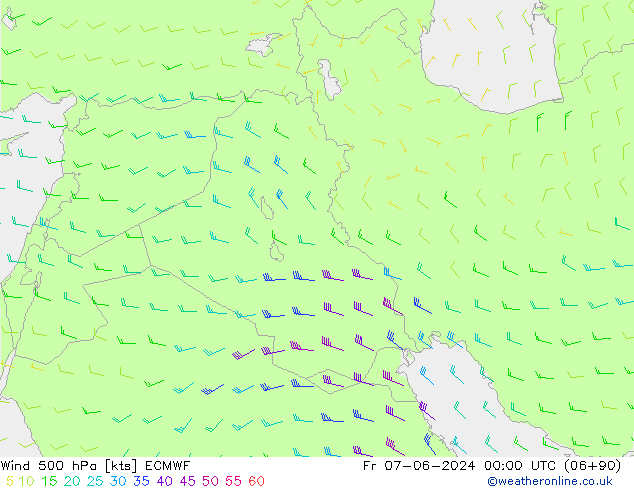 Wind 500 hPa ECMWF Fr 07.06.2024 00 UTC