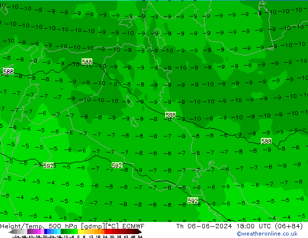 Z500/Rain (+SLP)/Z850 ECMWF Čt 06.06.2024 18 UTC