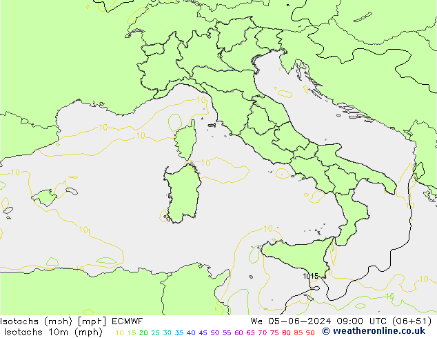 Isotachs (mph) ECMWF We 05.06.2024 09 UTC