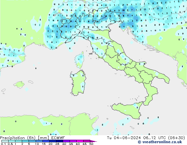 Z500/Rain (+SLP)/Z850 ECMWF Út 04.06.2024 12 UTC