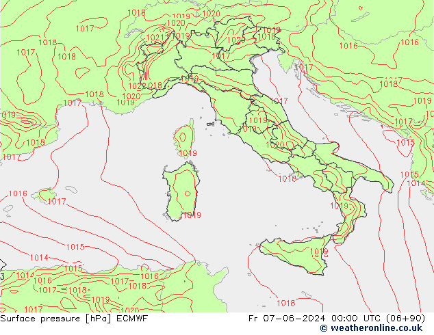 Surface pressure ECMWF Fr 07.06.2024 00 UTC