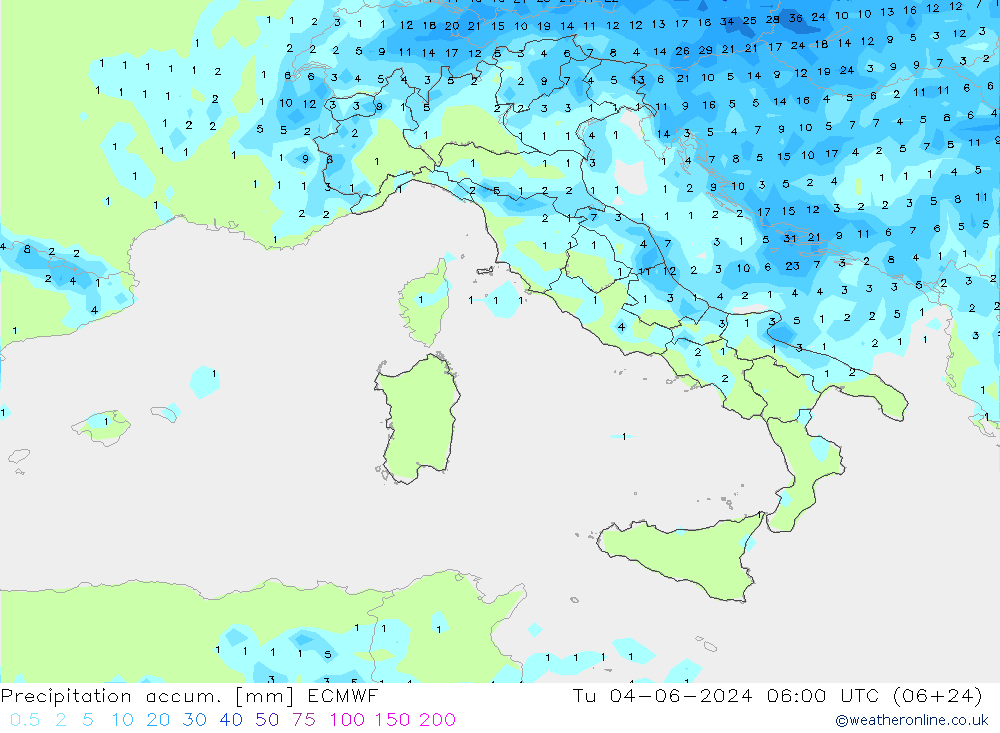 Precipitation accum. ECMWF  04.06.2024 06 UTC