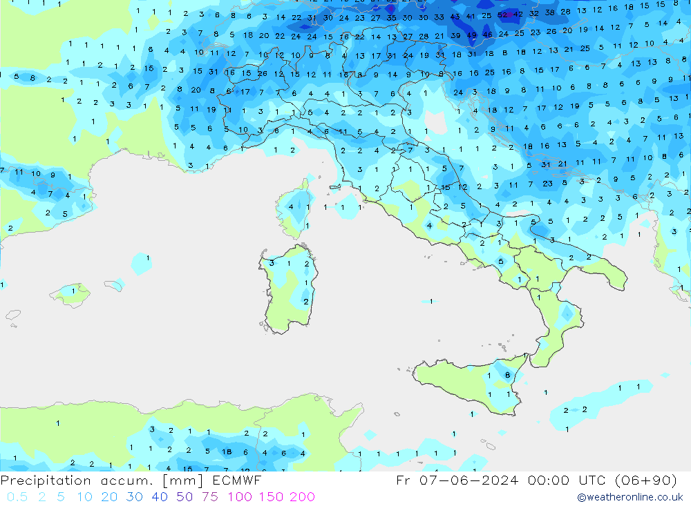 Precipitation accum. ECMWF пт 07.06.2024 00 UTC