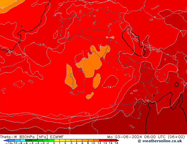 Theta-W 850hPa ECMWF lun 03.06.2024 06 UTC