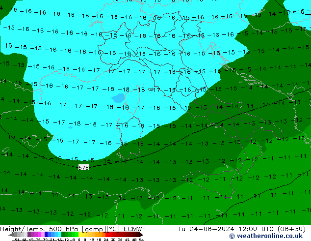 Z500/Rain (+SLP)/Z850 ECMWF Tu 04.06.2024 12 UTC