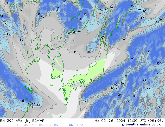 RH 300 hPa ECMWF Mo 03.06.2024 12 UTC