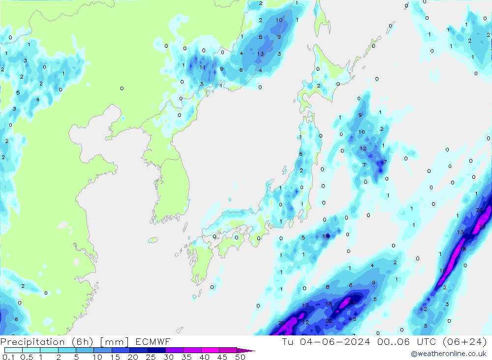 Z500/Rain (+SLP)/Z850 ECMWF wto. 04.06.2024 06 UTC