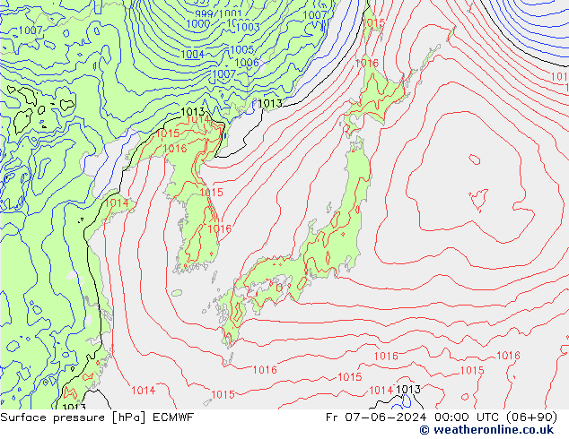 Surface pressure ECMWF Fr 07.06.2024 00 UTC