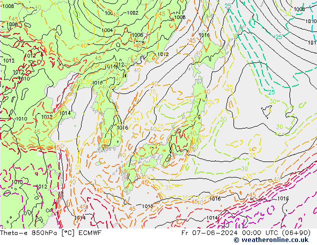 Theta-e 850hPa ECMWF ven 07.06.2024 00 UTC