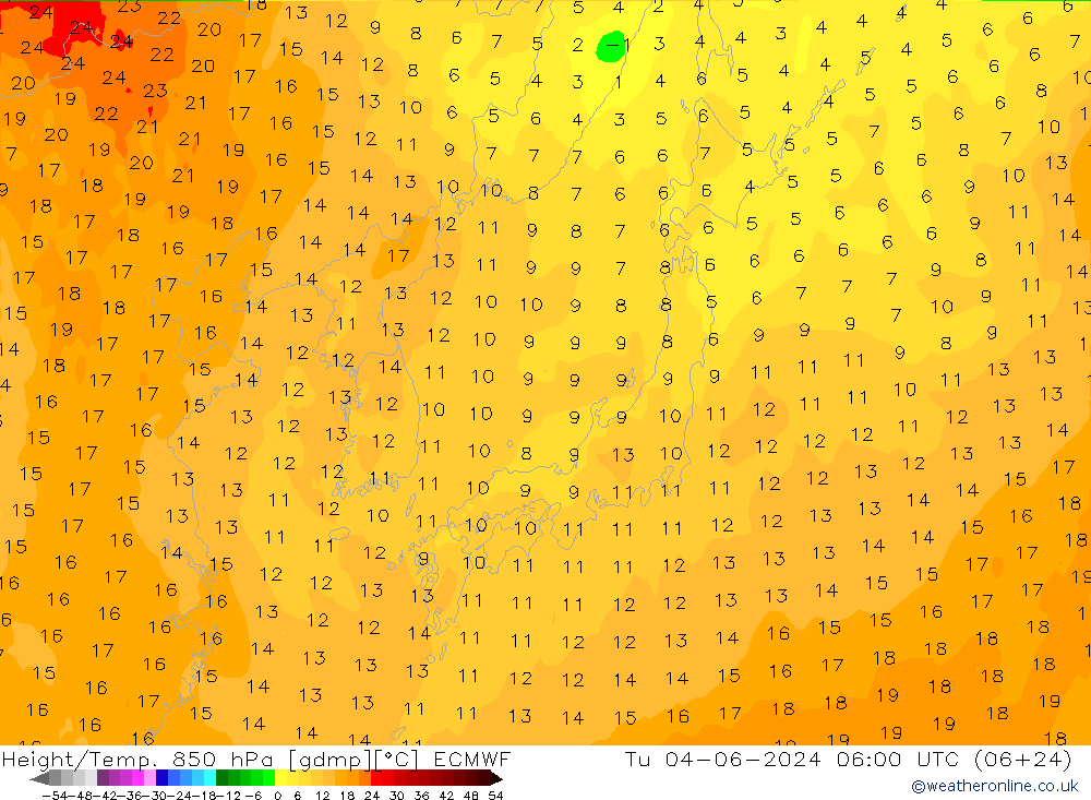 Z500/Rain (+SLP)/Z850 ECMWF wto. 04.06.2024 06 UTC