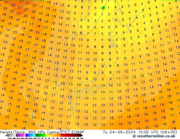 Z500/Rain (+SLP)/Z850 ECMWF wto. 04.06.2024 12 UTC