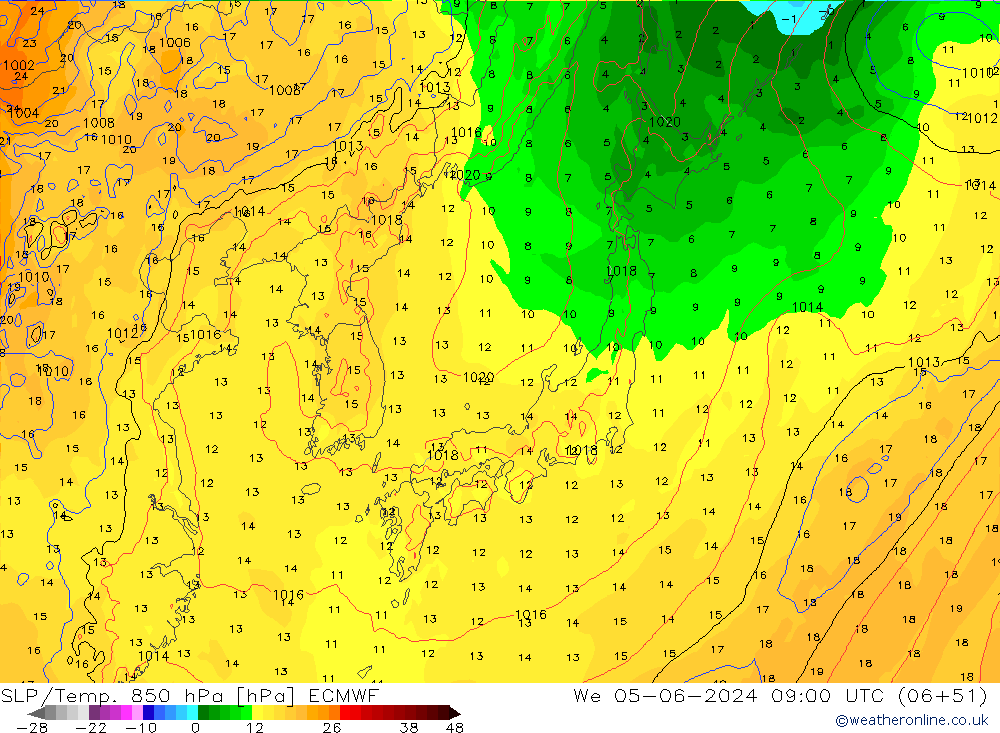 SLP/Temp. 850 hPa ECMWF We 05.06.2024 09 UTC