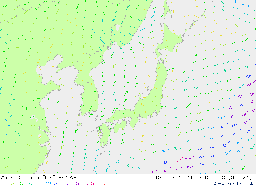 Wind 700 hPa ECMWF Di 04.06.2024 06 UTC