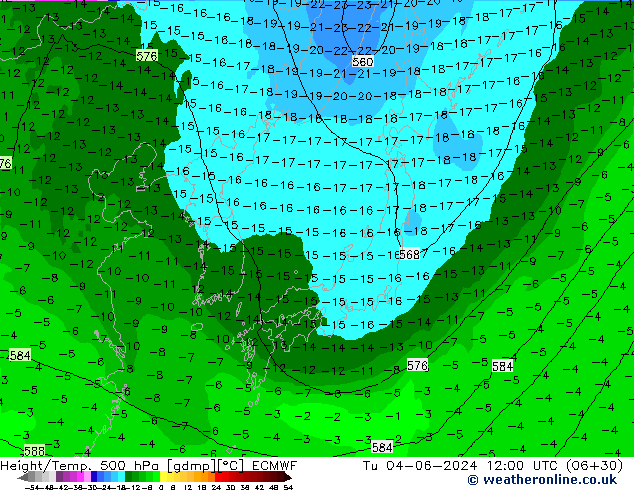 Z500/Rain (+SLP)/Z850 ECMWF wto. 04.06.2024 12 UTC