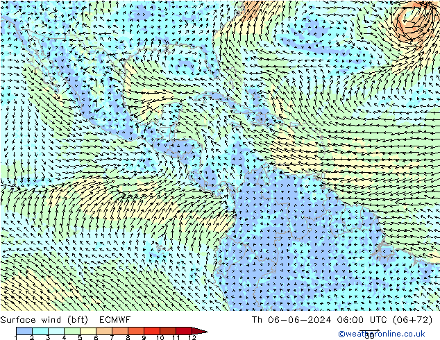 Surface wind (bft) ECMWF Th 06.06.2024 06 UTC