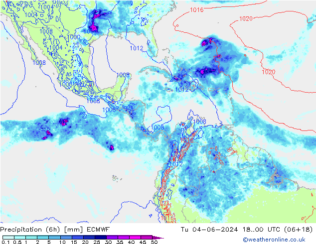 Precipitación (6h) ECMWF mar 04.06.2024 00 UTC