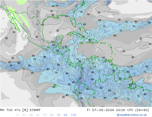 Humidité rel. 700 hPa ECMWF ven 07.06.2024 00 UTC