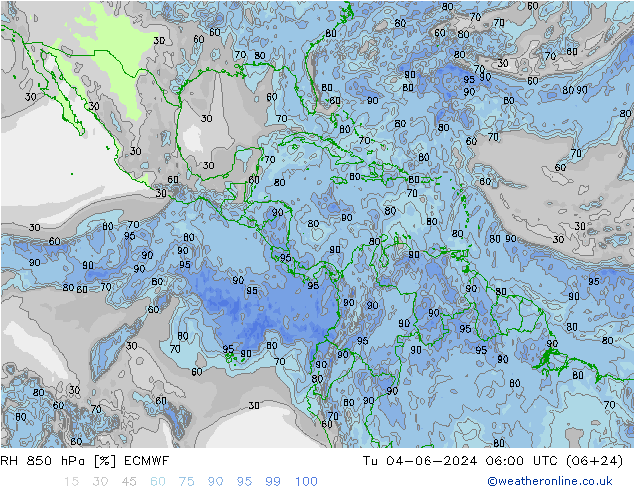 Humedad rel. 850hPa ECMWF mar 04.06.2024 06 UTC