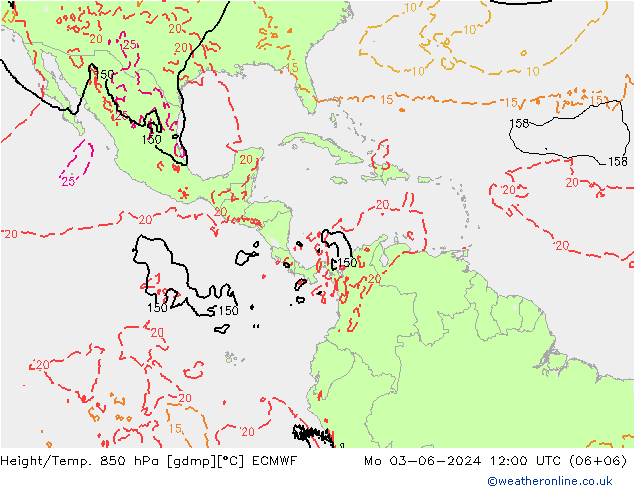 Z500/Yağmur (+YB)/Z850 ECMWF Pzt 03.06.2024 12 UTC