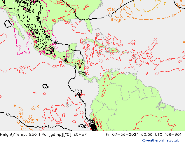 Geop./Temp. 850 hPa ECMWF vie 07.06.2024 00 UTC