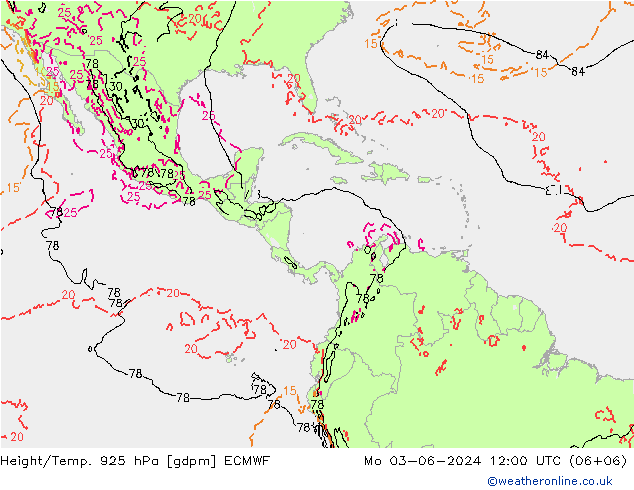 Height/Temp. 925 hPa ECMWF Mo 03.06.2024 12 UTC