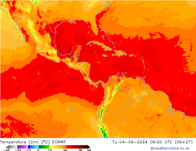 Temperatuurkaart (2m) ECMWF di 04.06.2024 09 UTC