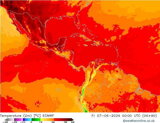 Temperature (2m) ECMWF Pá 07.06.2024 00 UTC