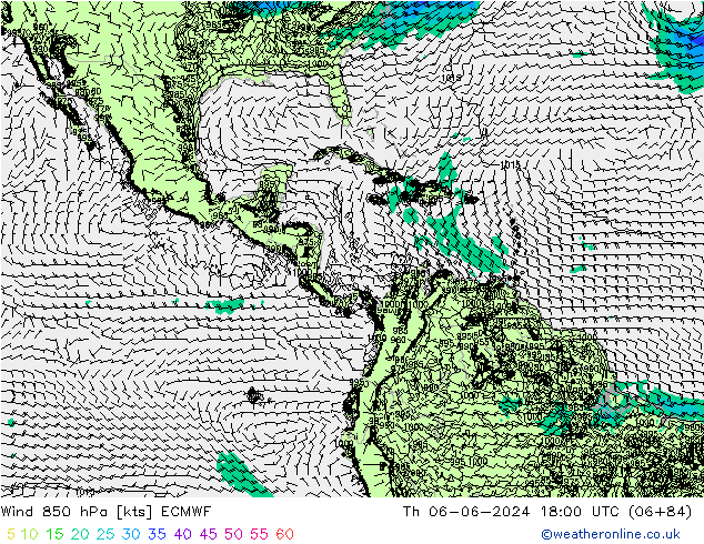 Vento 850 hPa ECMWF gio 06.06.2024 18 UTC