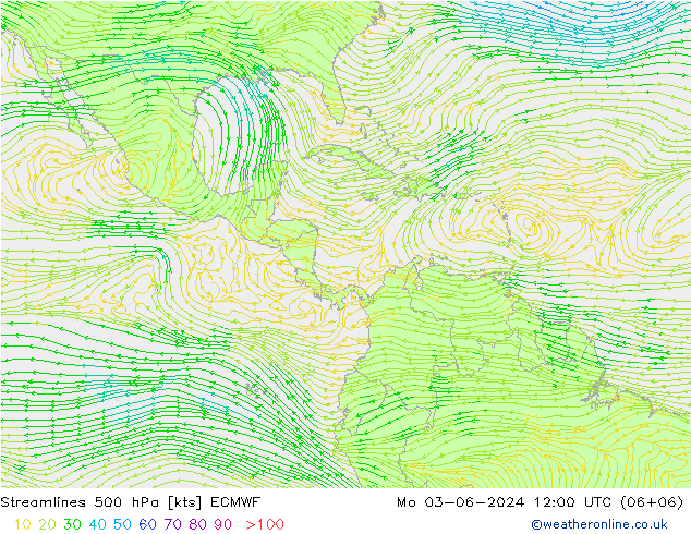 Linea di flusso 500 hPa ECMWF lun 03.06.2024 12 UTC