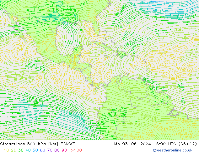 Linha de corrente 500 hPa ECMWF Seg 03.06.2024 18 UTC