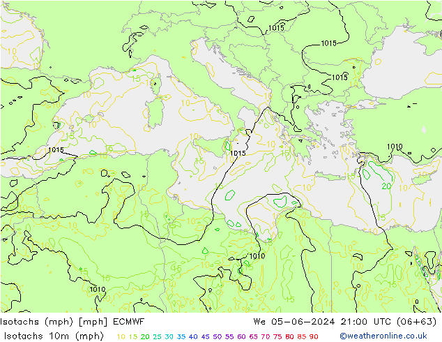 Isotachs (mph) ECMWF  05.06.2024 21 UTC