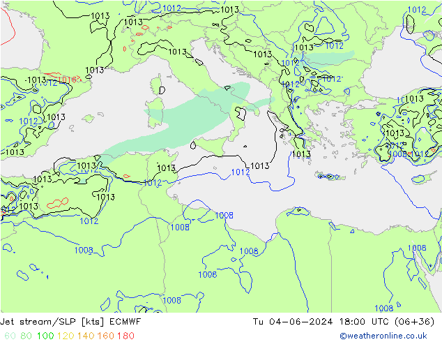 Jet stream/SLP ECMWF Tu 04.06.2024 18 UTC