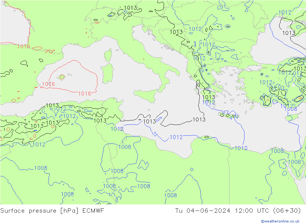 Surface pressure ECMWF Tu 04.06.2024 12 UTC