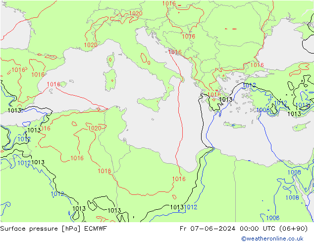 Presión superficial ECMWF vie 07.06.2024 00 UTC