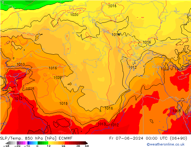 SLP/Temp. 850 hPa ECMWF ven 07.06.2024 00 UTC