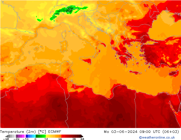 Temperature (2m) ECMWF Mo 03.06.2024 09 UTC